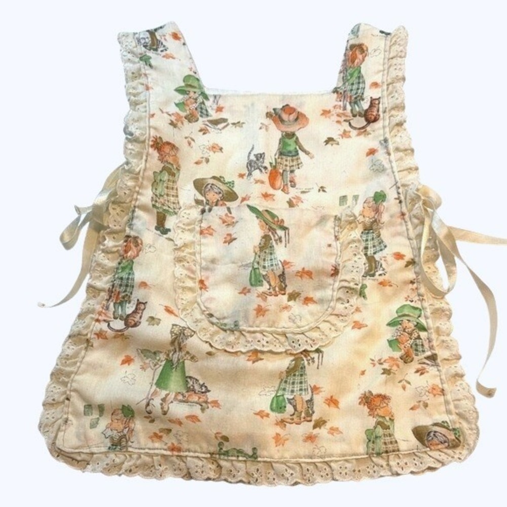 Vintage Handmade Holly Hobbie Pinafore‎ Apron Side Pocket 70s Kidcore Cute Smock